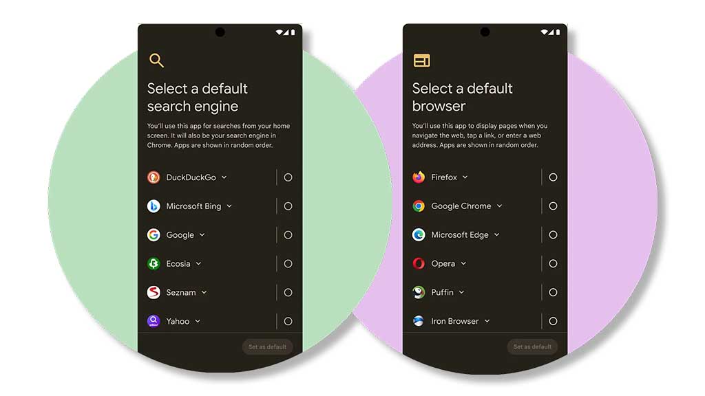 Google Android Choice Screens